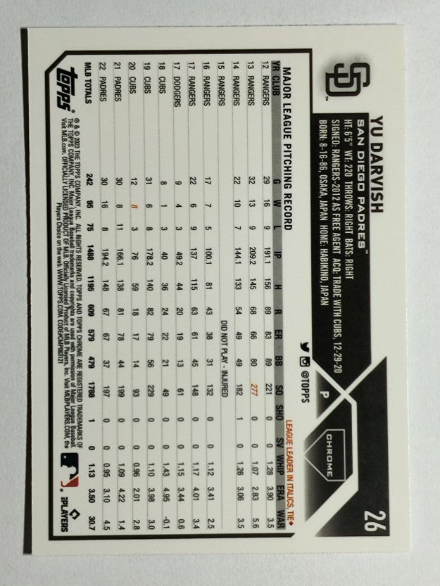 2023 Topps Chrome #26 Yu Darvish