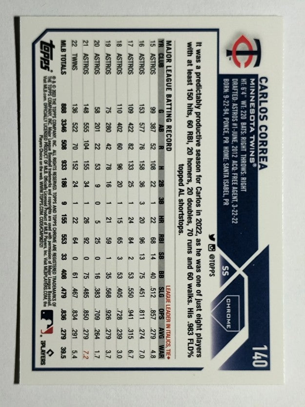 2023 Topps Chrome #140 Carlos Correa