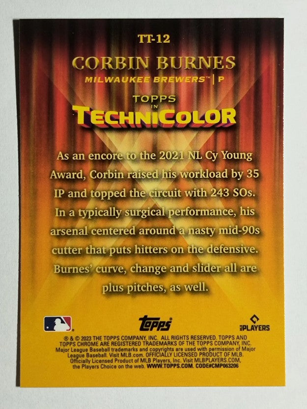 2023 Topps Chrome Topps In Technicolor #TT12 Corbin Burnes