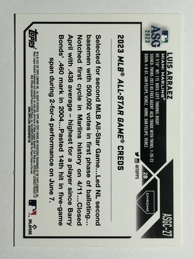 2023 Topps Chrome Update '23 All Star Game #ASGC27 Luis Arraez