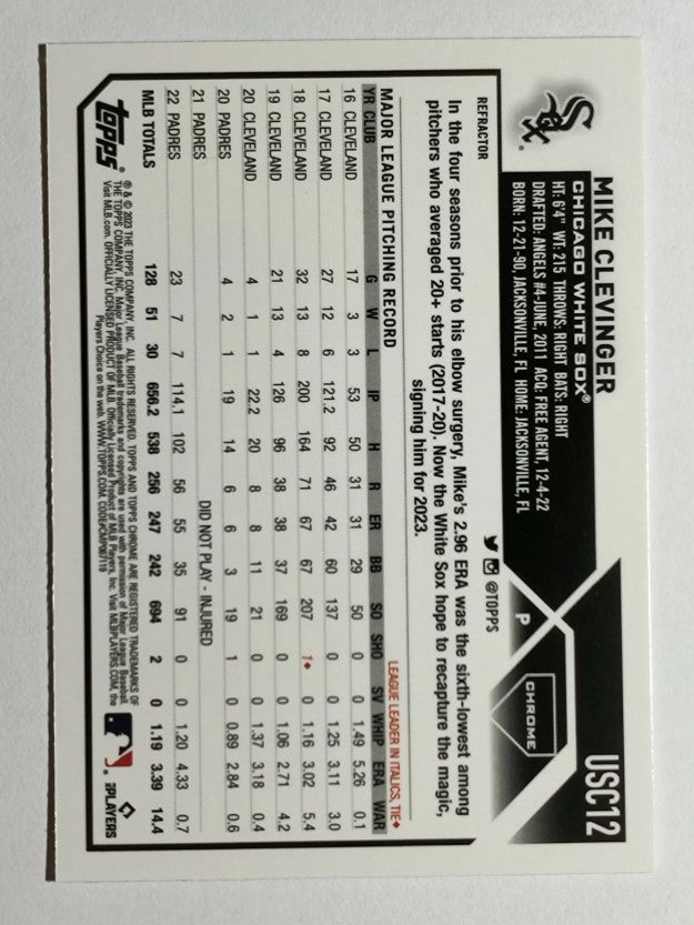 2023 Topps Chrome Update Refractors #USC12 Mike Clevinger