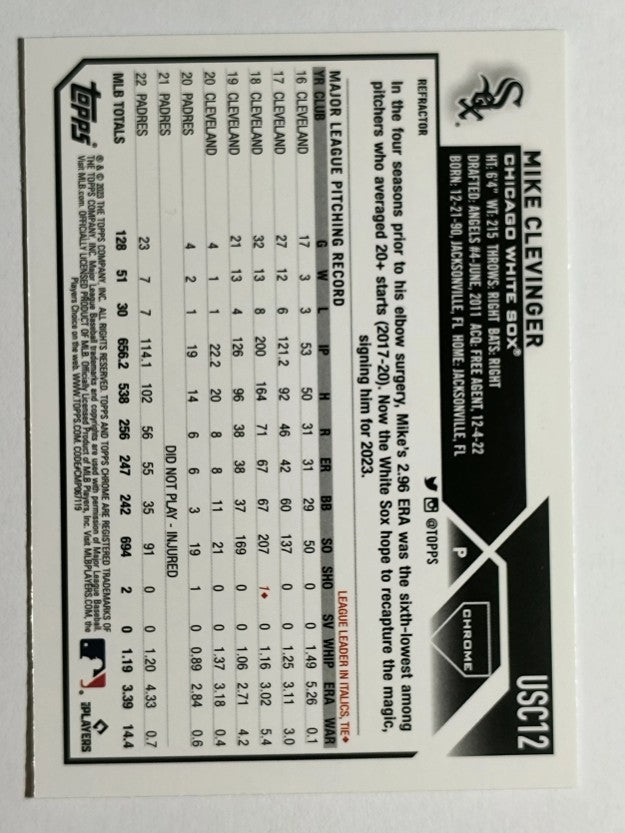 2023 Topps Chrome Update Refractors #USC12 Mike Clevinger