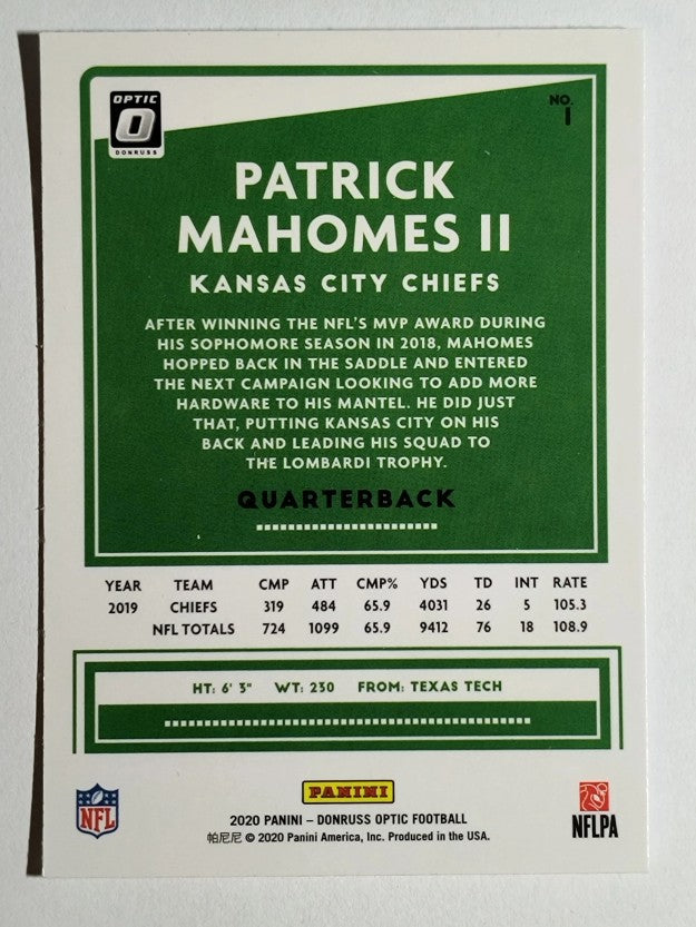 2020 Donruss Optic #1 Patrick Mahomes II