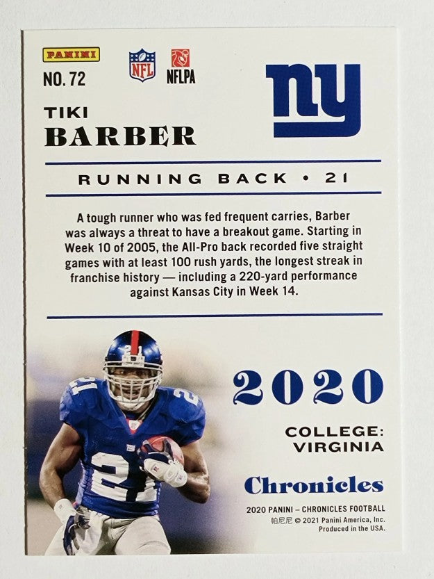 2020 Panini Chronicles #72 Tiki Barber