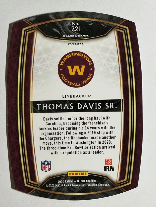 2020 Select Prizm Light Blue Die Cut #221 Thomas Davis Sr.
