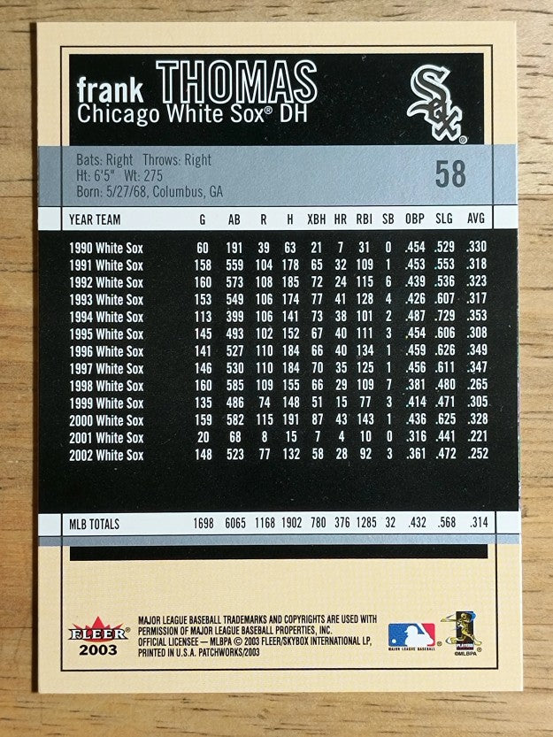 2003 Fleer Patchworks #58 Frank Thomas