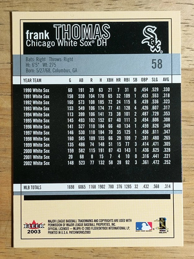 2003 Fleer Patchworks #58 Frank Thomas