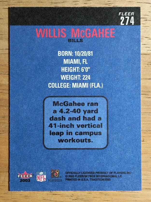 2003 Fleer Tradition #274 Willis McGahee RC