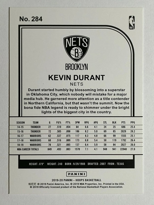 2019-20 Hoops #284 Kevin Durant
