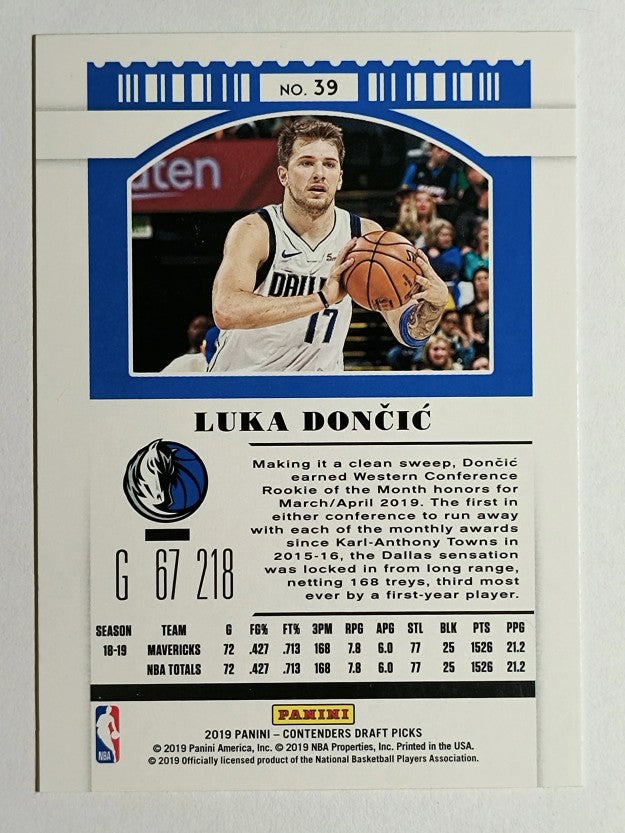 2019-20 Panini Contenders Draft Picks Variations #39 Luka Doncic