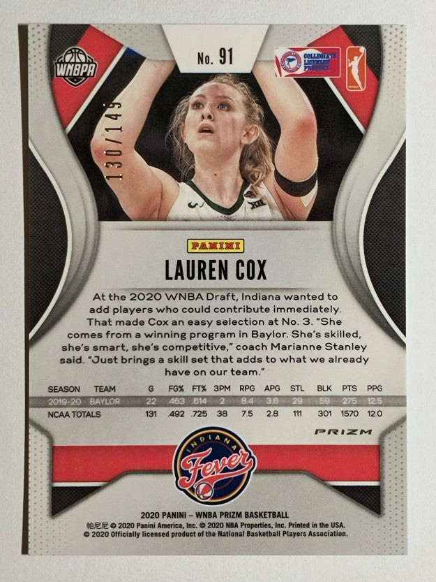2020 Panini Prizm WNBA Prizms Blue #91 Lauren Cox