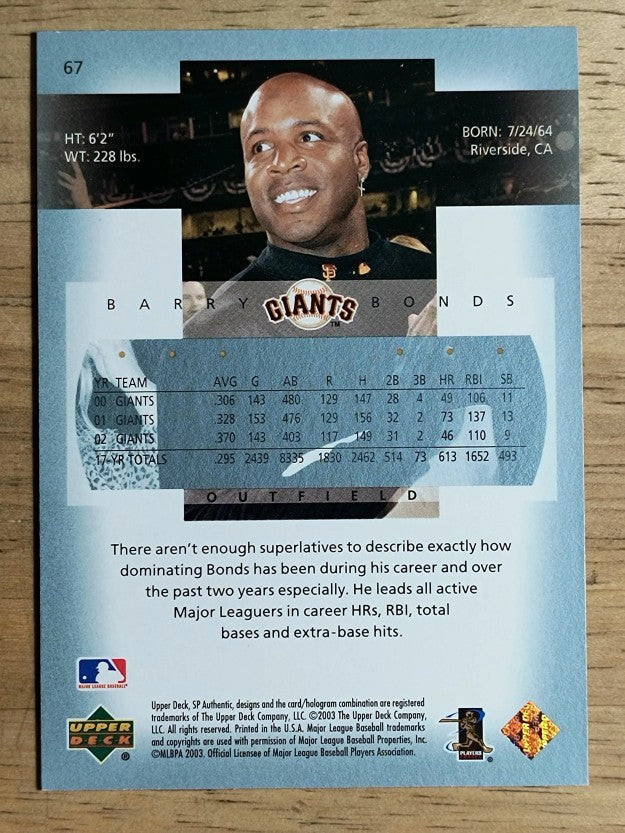2003 SP Authentic #67 Barry Bonds