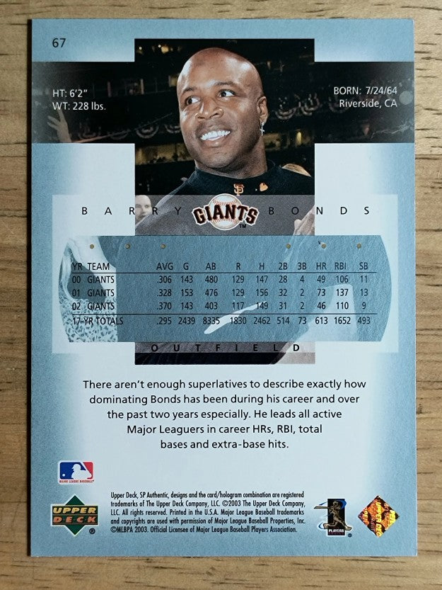 2003 SP Authentic #67 Barry Bonds