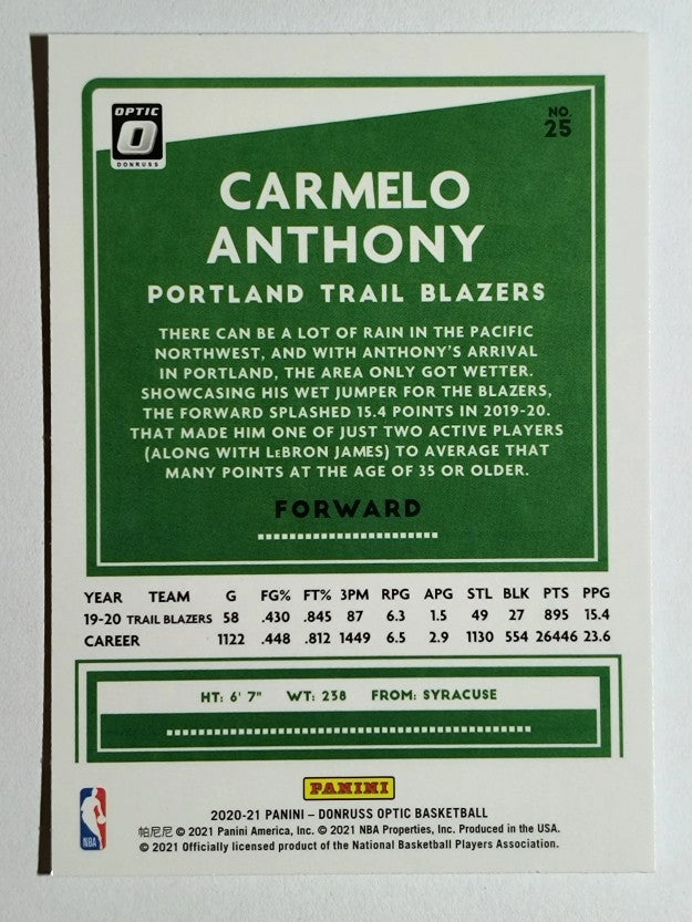 2020-21 Donruss Optic #25 Carmelo Anthony