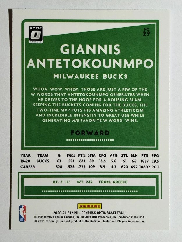 2020-21 Donruss Optic #29 Giannis Antetokounmpo