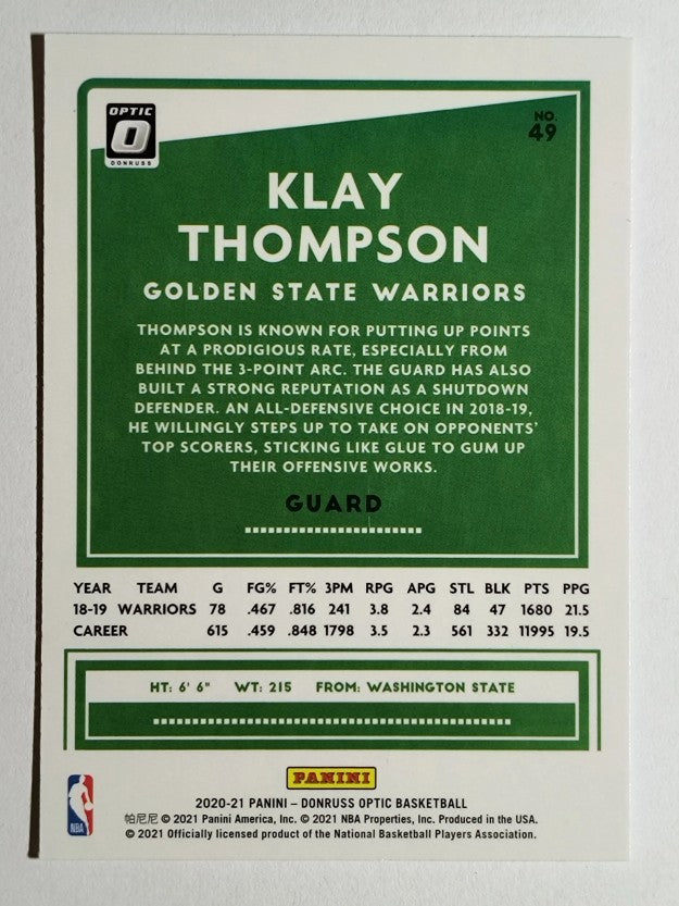 2020-21 Donruss Optic #49 Klay Thompson