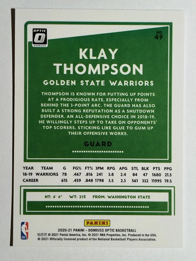 2020-21 Donruss Optic #49 Klay Thompson