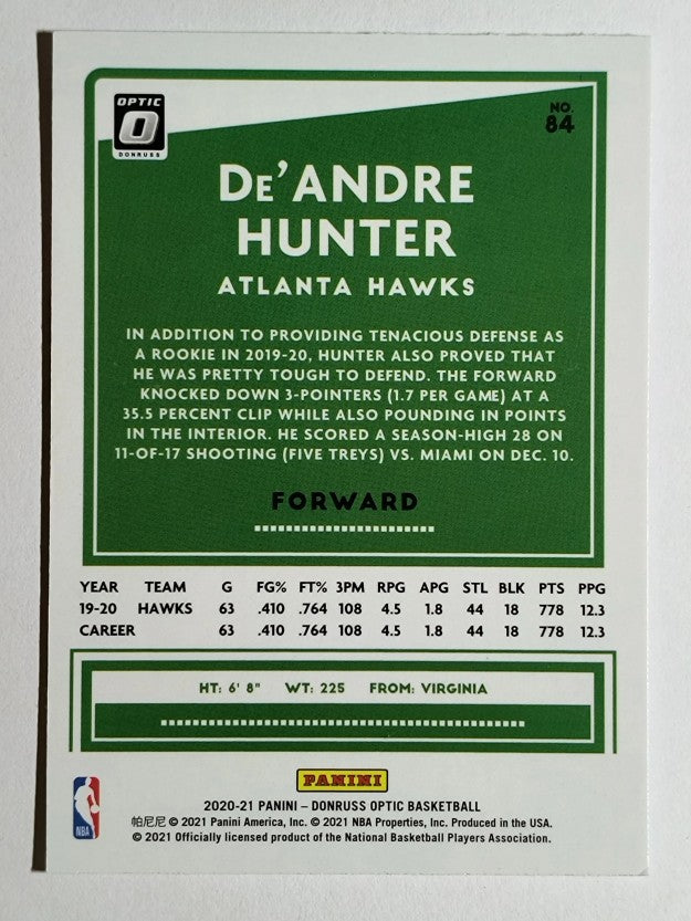 2020-21 Donruss Optic #84 De'Andre Hunter