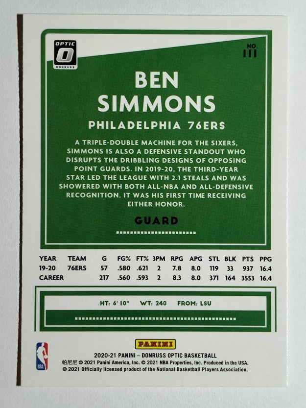 2020-21 Donruss Optic #111 Ben Simmons