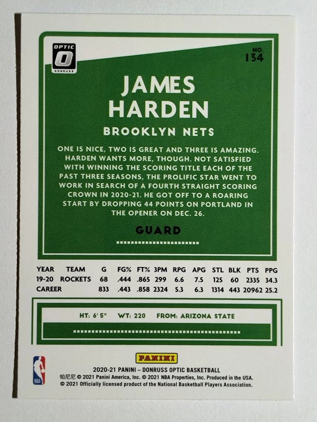 2020-21 Donruss Optic #134 James Harden