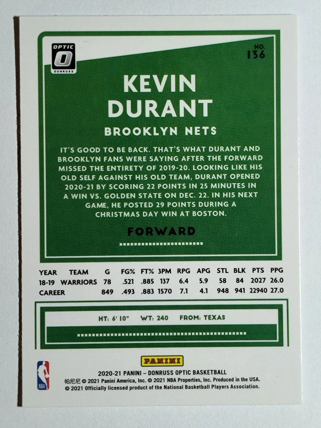 2020-21 Donruss Optic #136 Kevin Durant