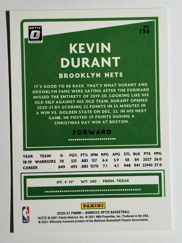 2020-21 Donruss Optic #136 Kevin Durant