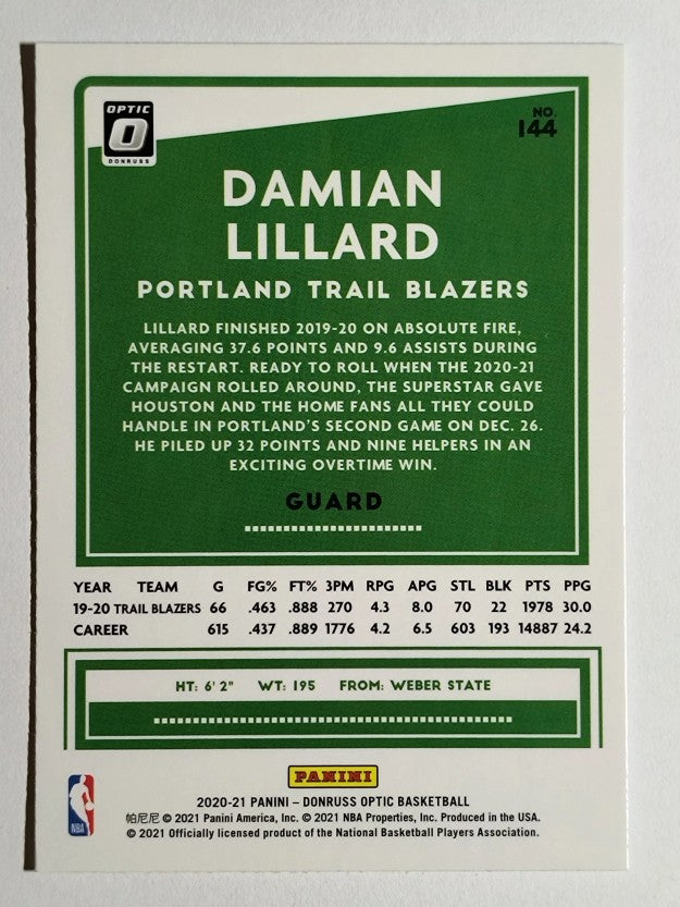 2020-21 Donruss Optic #144 Damian Lillard