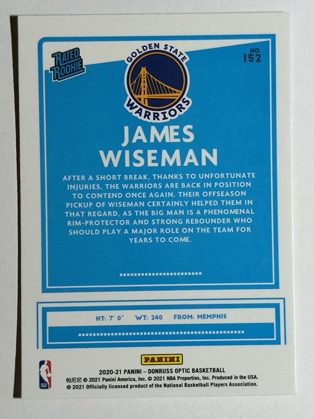 2020-21 Donruss Optic #152 James Wiseman RR RC