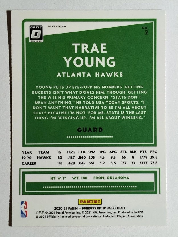 2020-21 Donruss Optic Hyper Pink #2 Trae Young