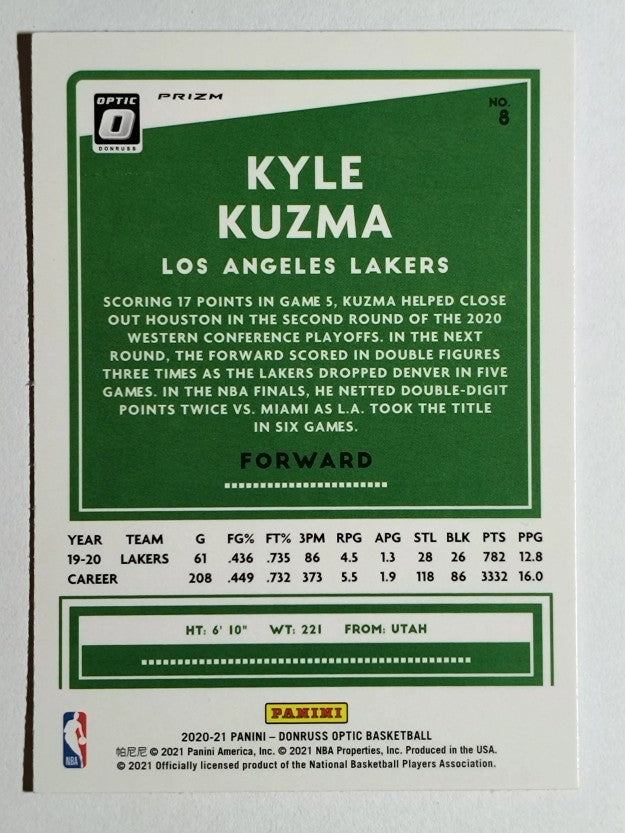 2020-21 Donruss Optic Hyper Pink #8 Kyle Kuzma