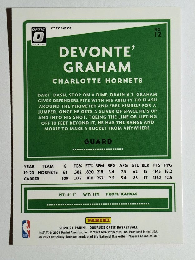 2020-21 Donruss Optic Hyper Pink #12 Devonte' Graham