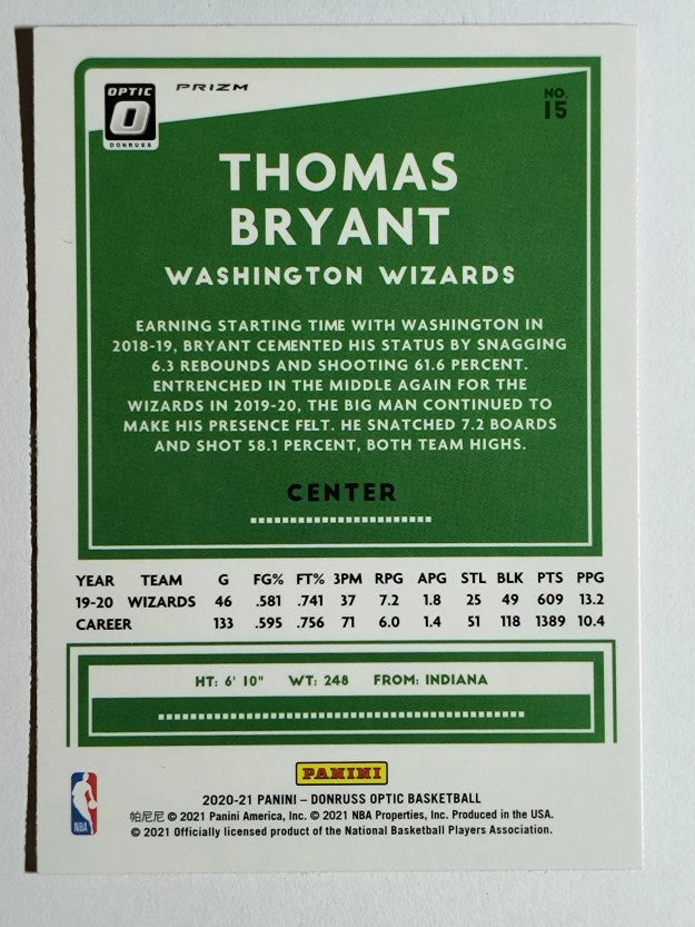 2020-21 Donruss Optic Hyper Pink #15 Thomas Bryant