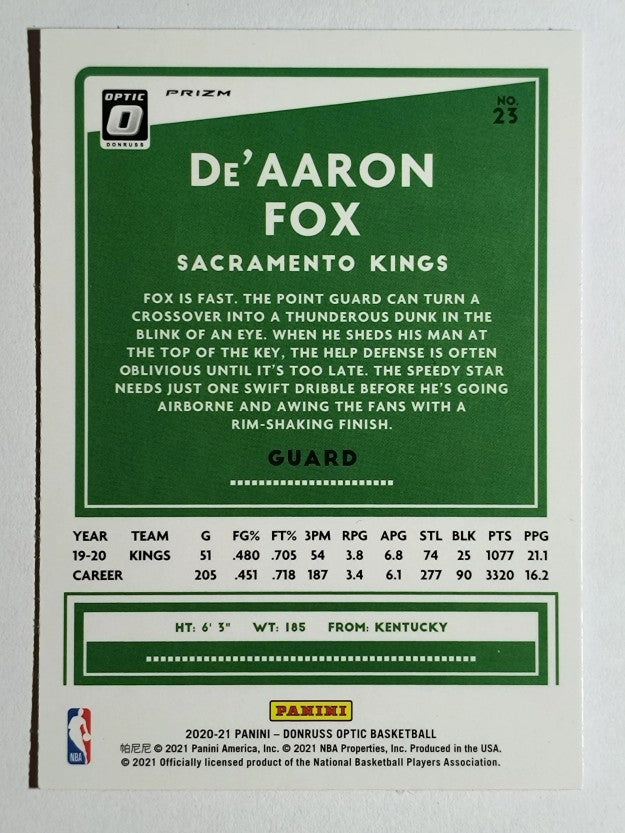 2020-21 Donruss Optic Hyper Pink #23 De'Aaron Fox
