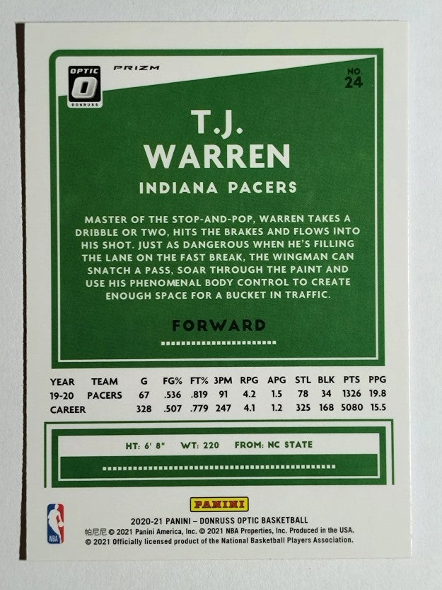 2020-21 Donruss Optic Hyper Pink #24 T.J. Warren