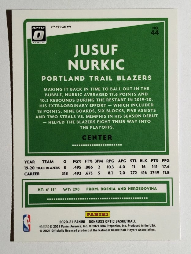 2020-21 Donruss Optic Hyper Pink #44 Jusuf Nurkic