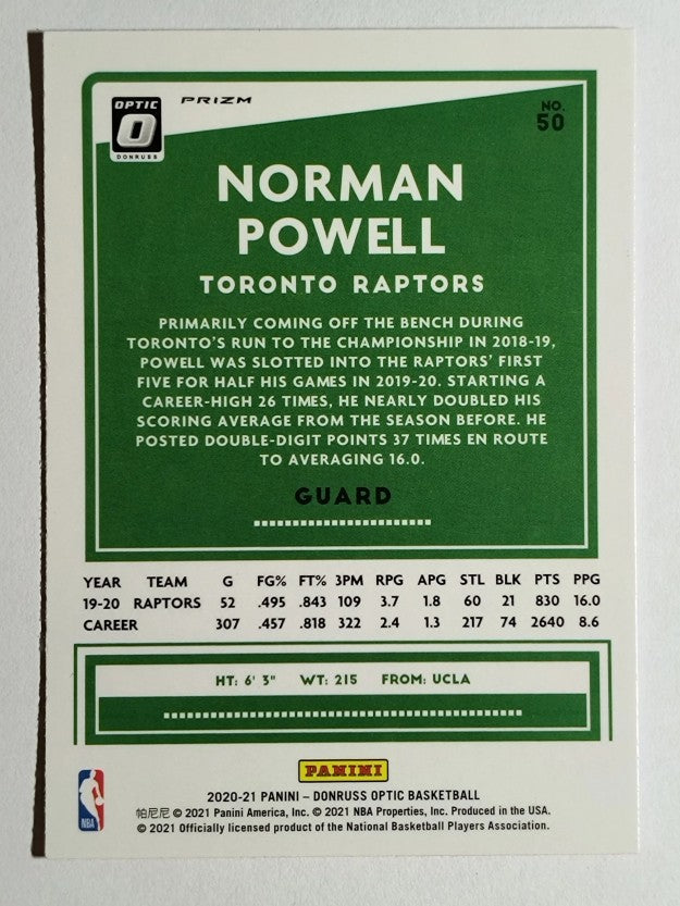 2020-21 Donruss Optic Hyper Pink #50 Norman Powell