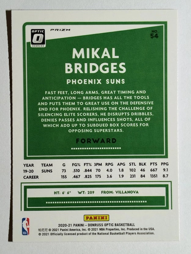 2020-21 Donruss Optic Hyper Pink #54 Mikal Bridges