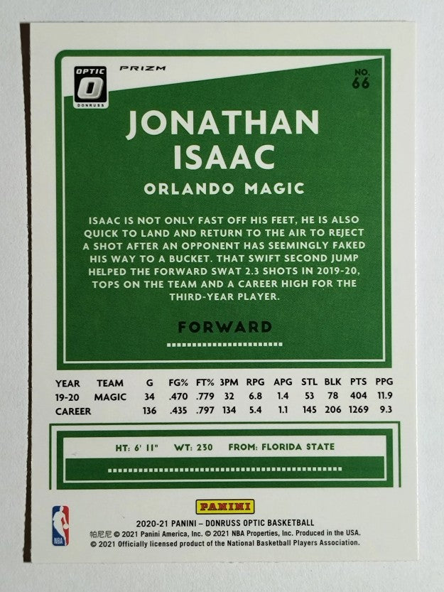 2020-21 Donruss Optic Hyper Pink #66 Jonathan Isaac