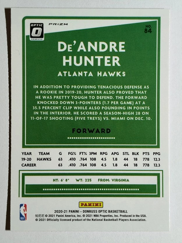 2020-21 Donruss Optic Hyper Pink #84 De'Andre Hunter
