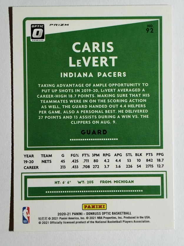 2020-21 Donruss Optic Hyper Pink #92 Caris LeVert