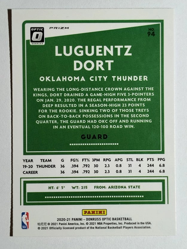 2020-21 Donruss Optic Hyper Pink #94 Luguentz Dort