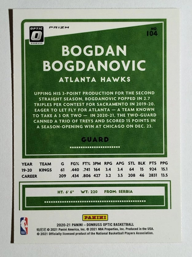 2020-21 Donruss Optic Hyper Pink #104 Bogdan Bogdanovic