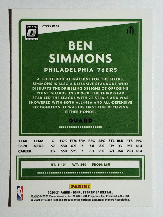 2020-21 Donruss Optic Hyper Pink #111 Ben Simmons