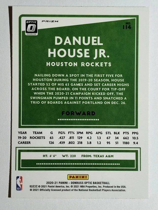 2020-21 Donruss Optic Hyper Pink #114 Danuel House Jr.