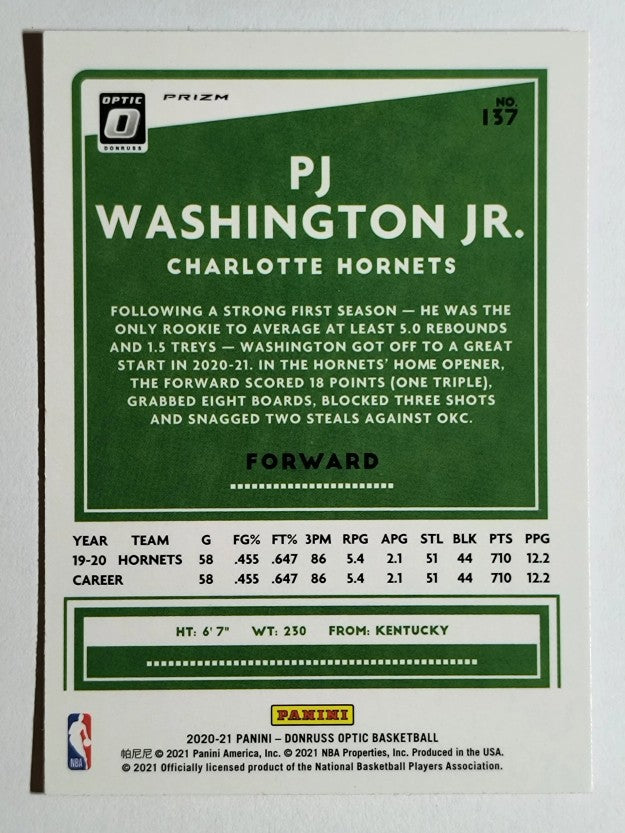 2020-21 Donruss Optic Hyper Pink #137 PJ Washington Jr.