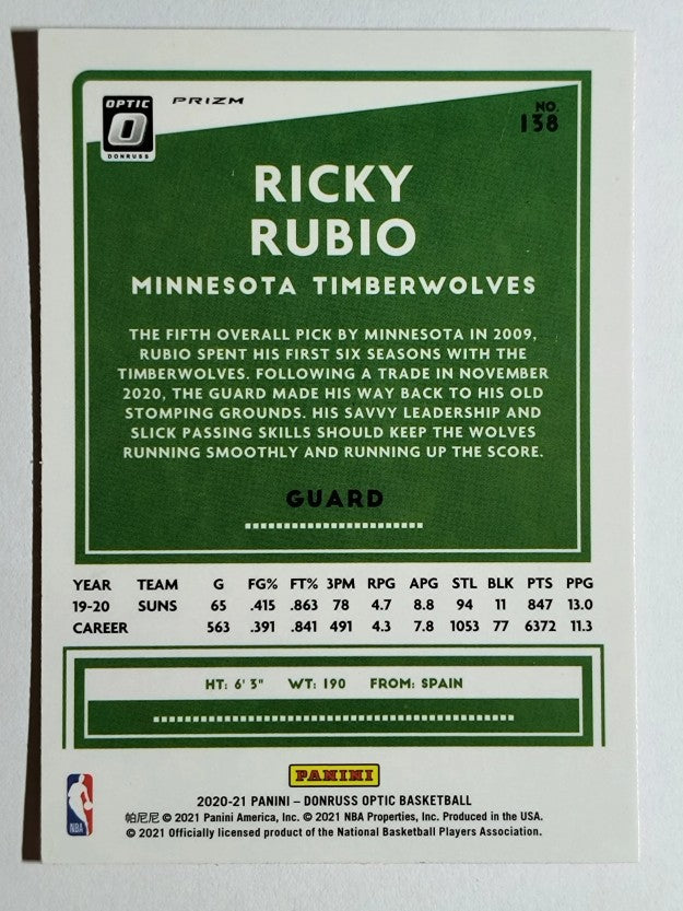 2020-21 Donruss Optic Hyper Pink #138 Ricky Rubio