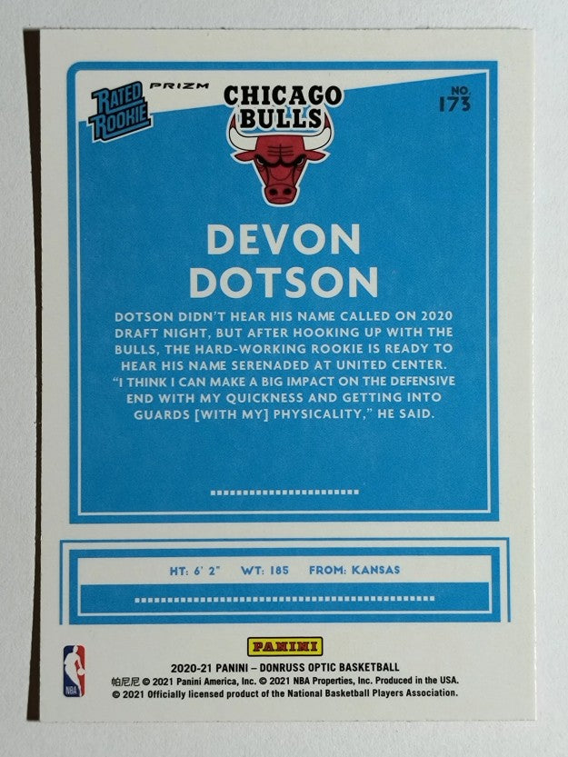 2020-21 Donruss Optic Hyper Pink #173 Devon Dotson RR