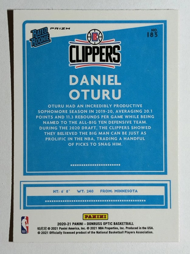 2020-21 Donruss Optic Hyper Pink #183 Daniel Oturu RR