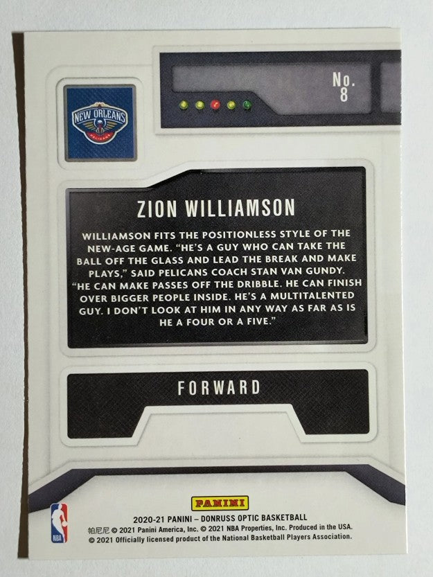 2020-21 Donruss Optic T-Minus 3 2 1 #8 Zion Williamson