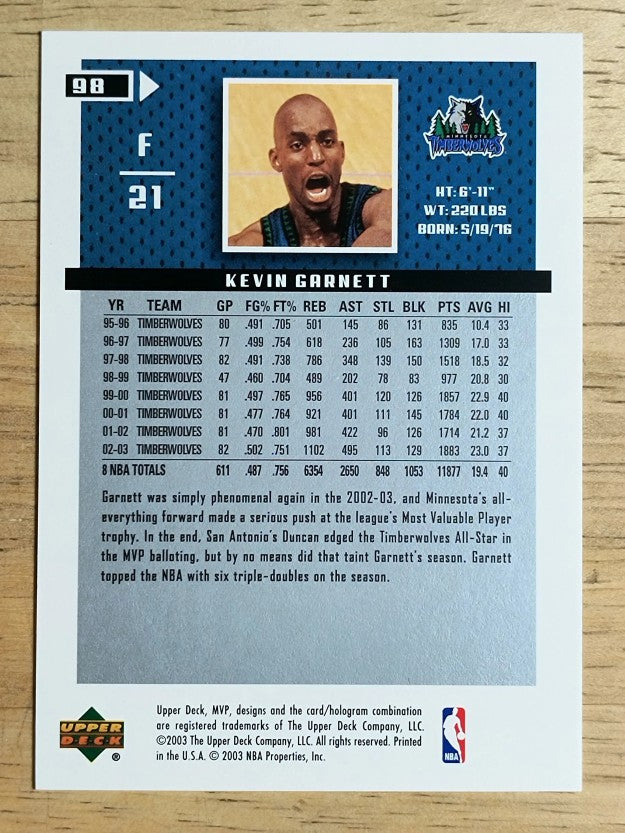 2003-04 Upper Deck MVP #98 Kevin Garnett